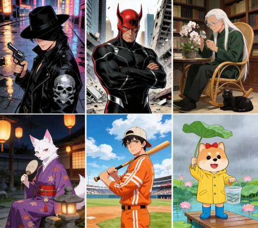 Original vintage carnival circus scene with characters