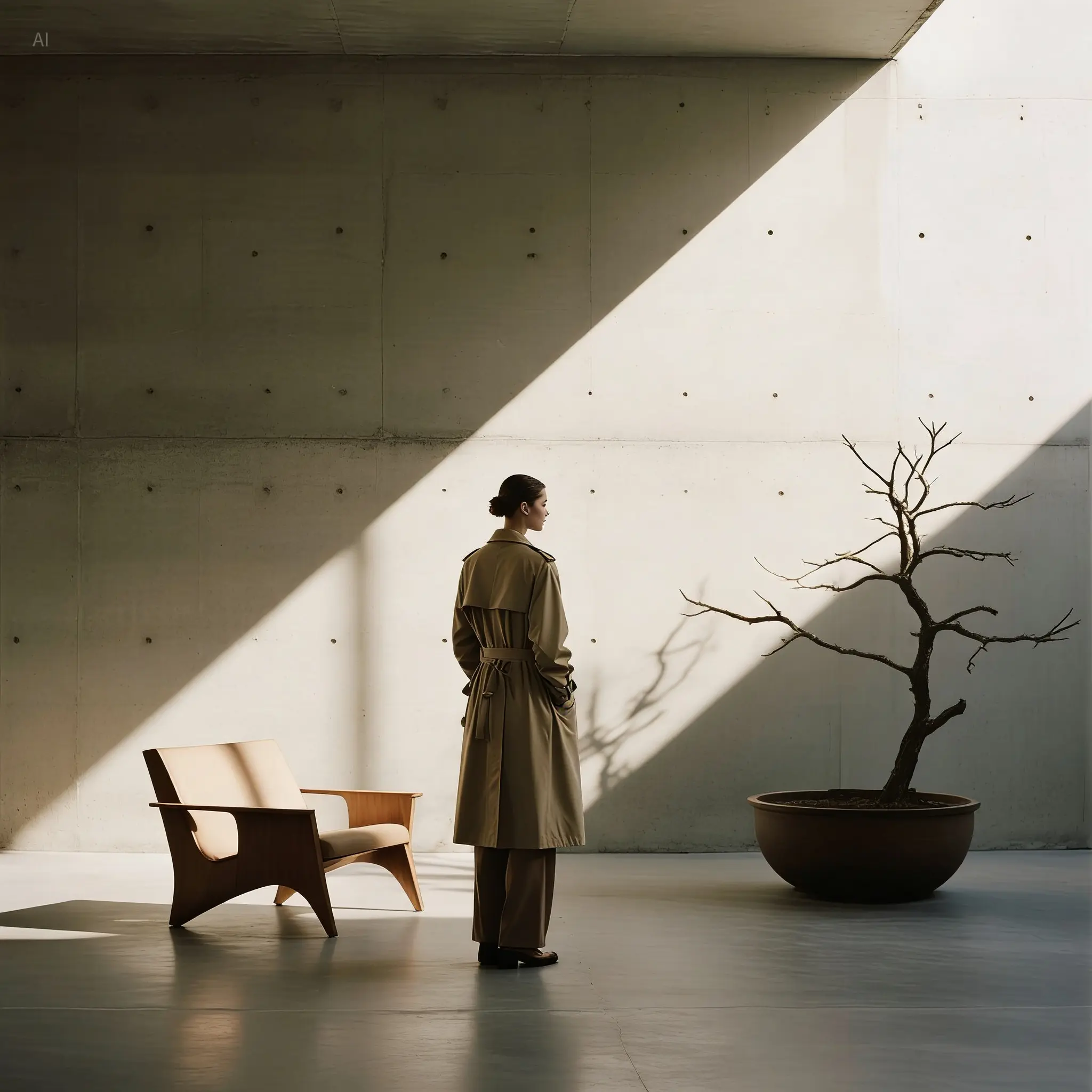 Dried branch arrangement with matching wall shadow